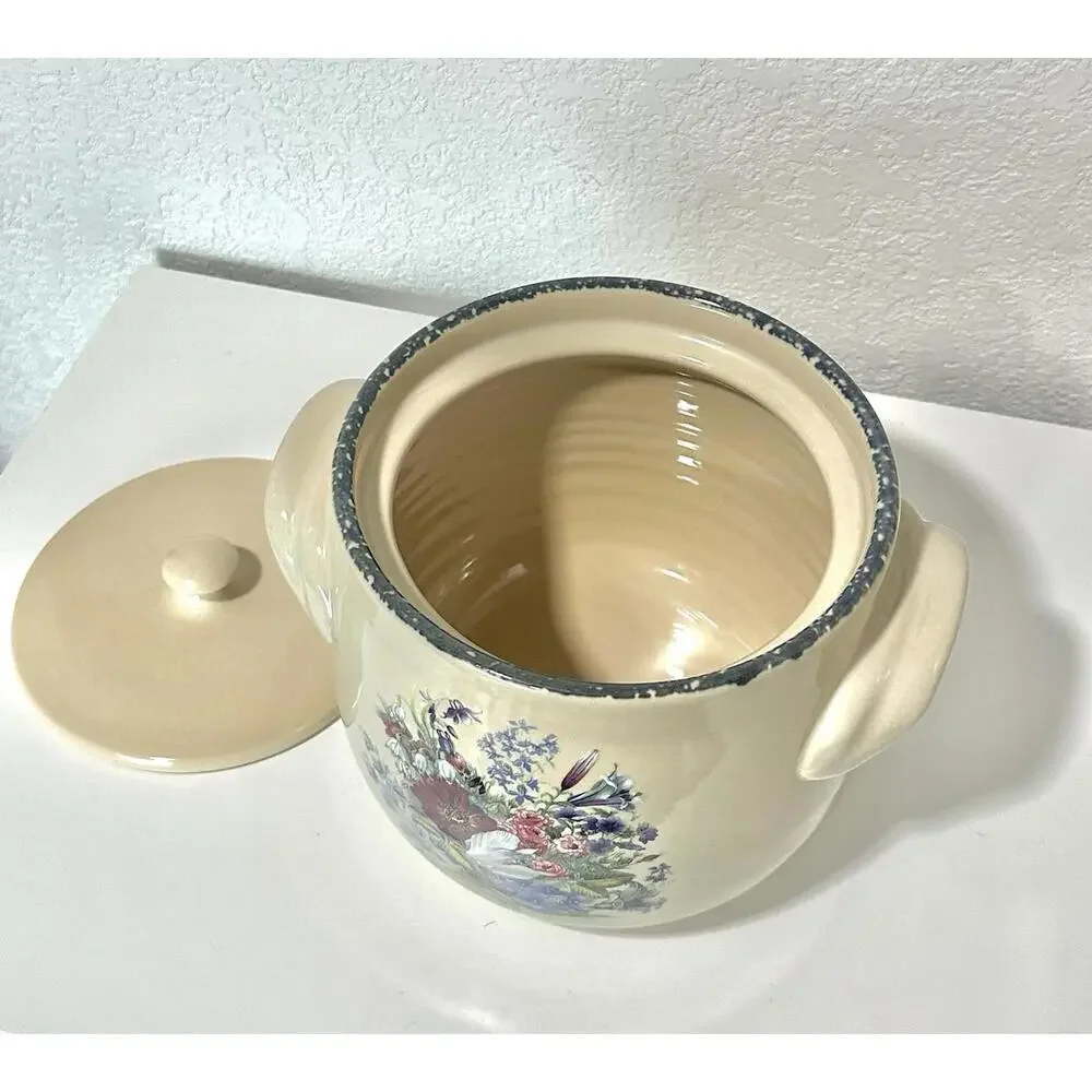 Home & Garden Party Lg Stoneware Ceramic Pot with Handles Lid and Floral Design - Picture 4 of 16